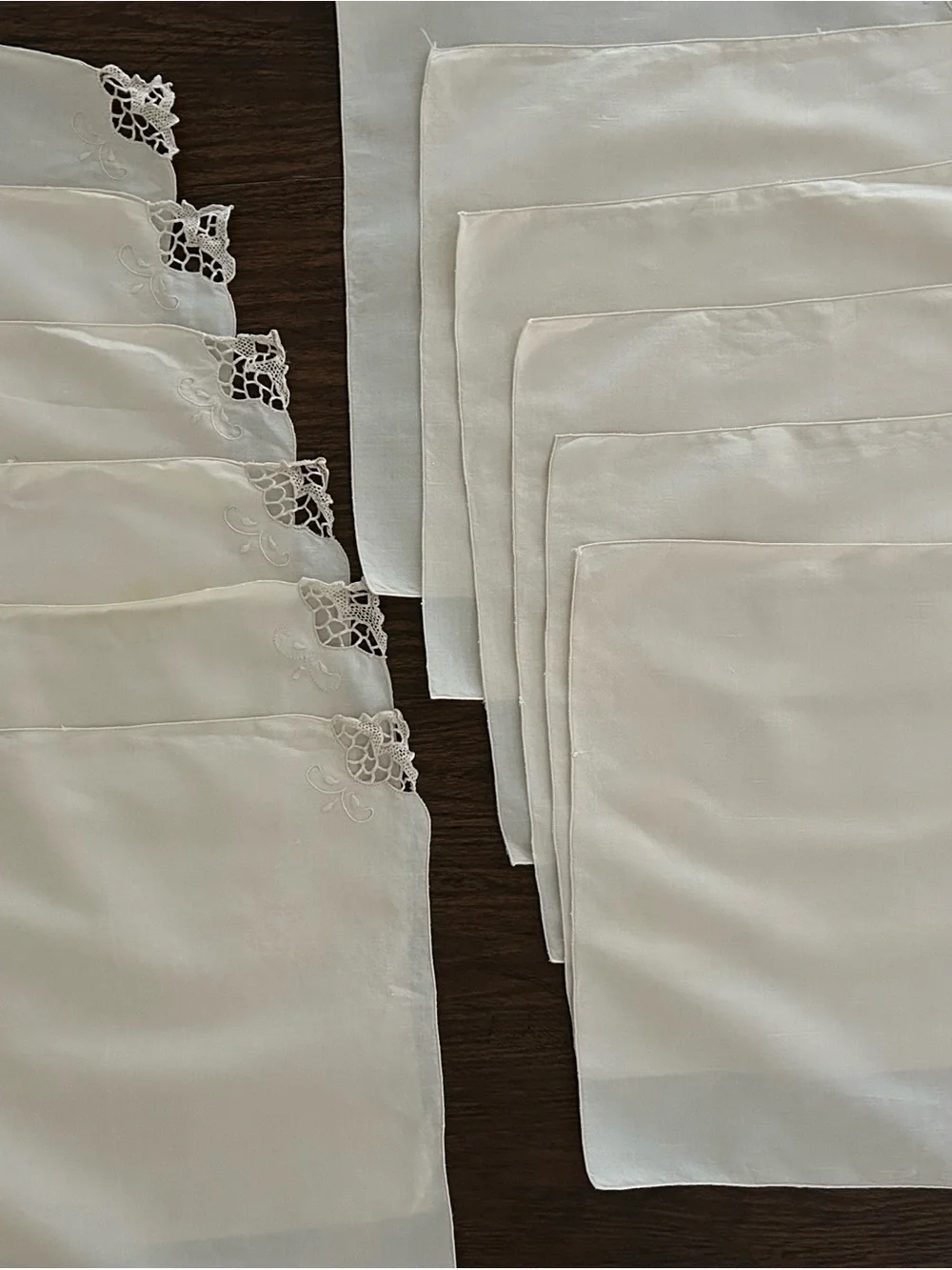 Vintage Linen Napkins Set of 12 Ecru Crochet Lace Corners Embroidered 16”